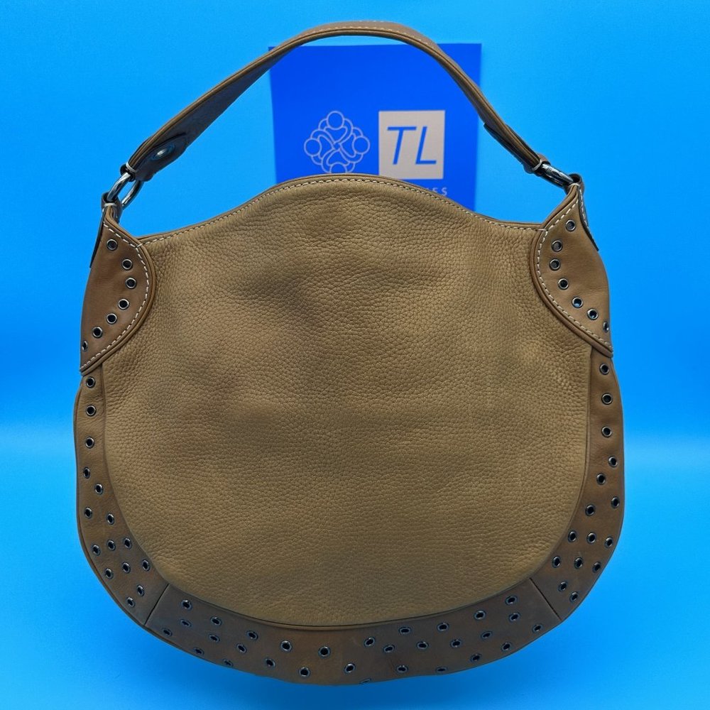 467. EUC Michael Kors Medium Cognac Leather Grommet Shoulder Hobo Bag